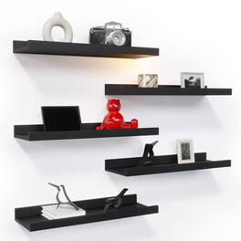 Dazzed Corner - 5 Set Floating Shelves for Wall Decor, with Lip - Black
