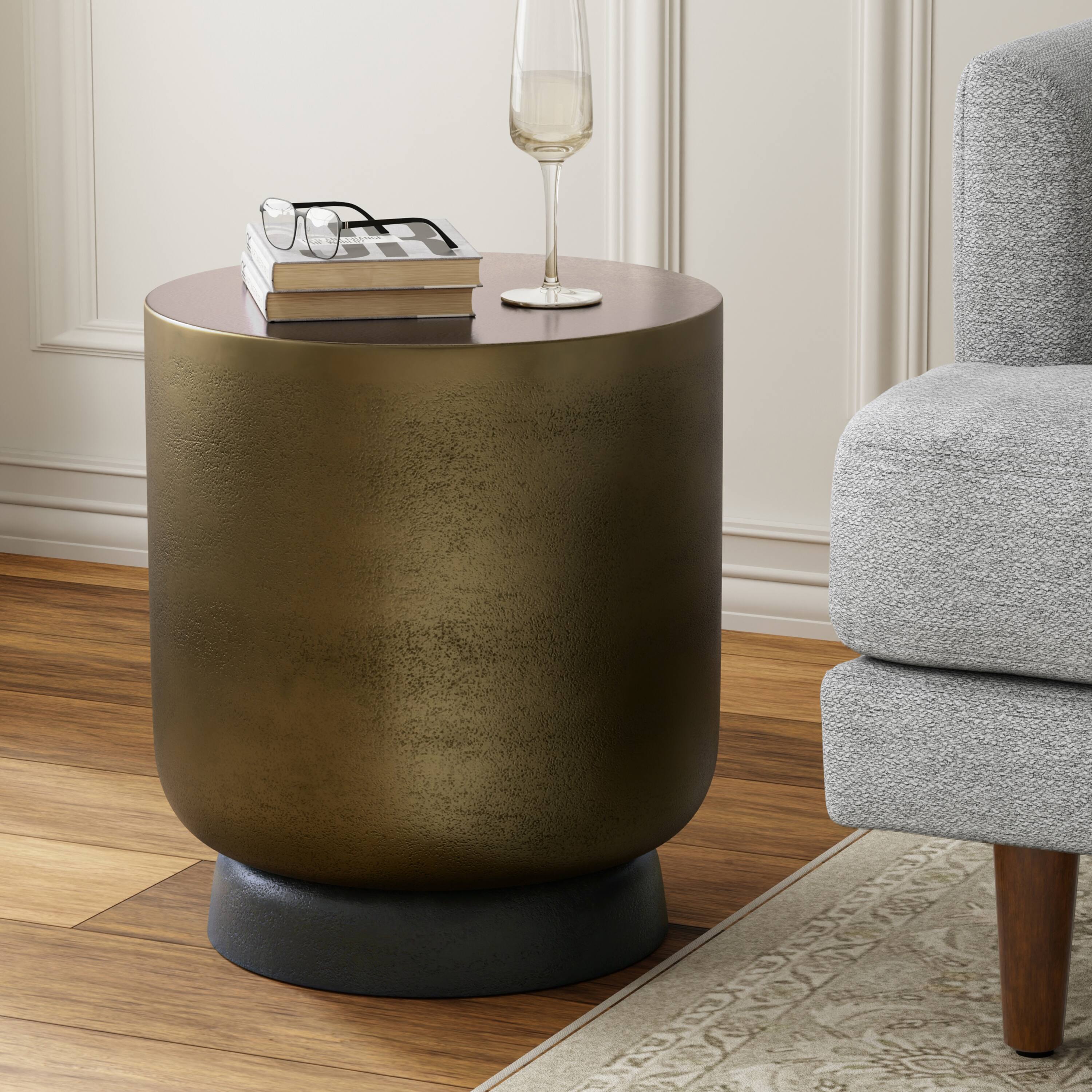 Angle. Simpli Home - Cody Contemporary 16 inch Wide Cast Aluminum Side Table in Antique Brass/Antique Bronze, Fully Assembled - Antique Brass/ Antique Bronze.