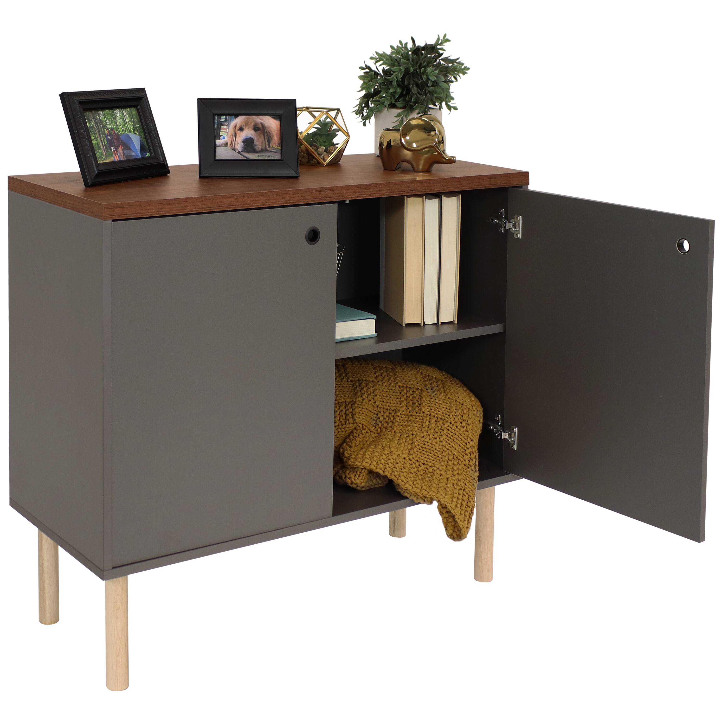 Alt View 4. Sunnydaze - Mid-Century Modern 2-Door Accent Buffet Cabinet - Gray.