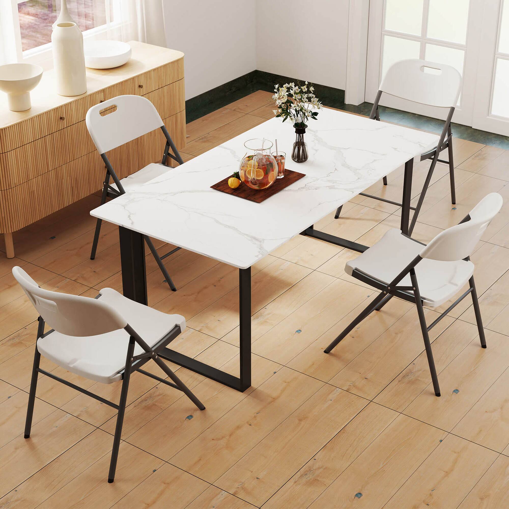 Alt View 3. Costway - Costway Folding Chairs Set of 4 HDPE Plastic Chairs with Metal Frame for Home Office - White.