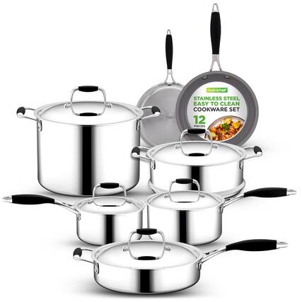 nutrichef Jafic STAINLESS STEEL EASY TO CLEAN COOKWARE SET 12 PIECES