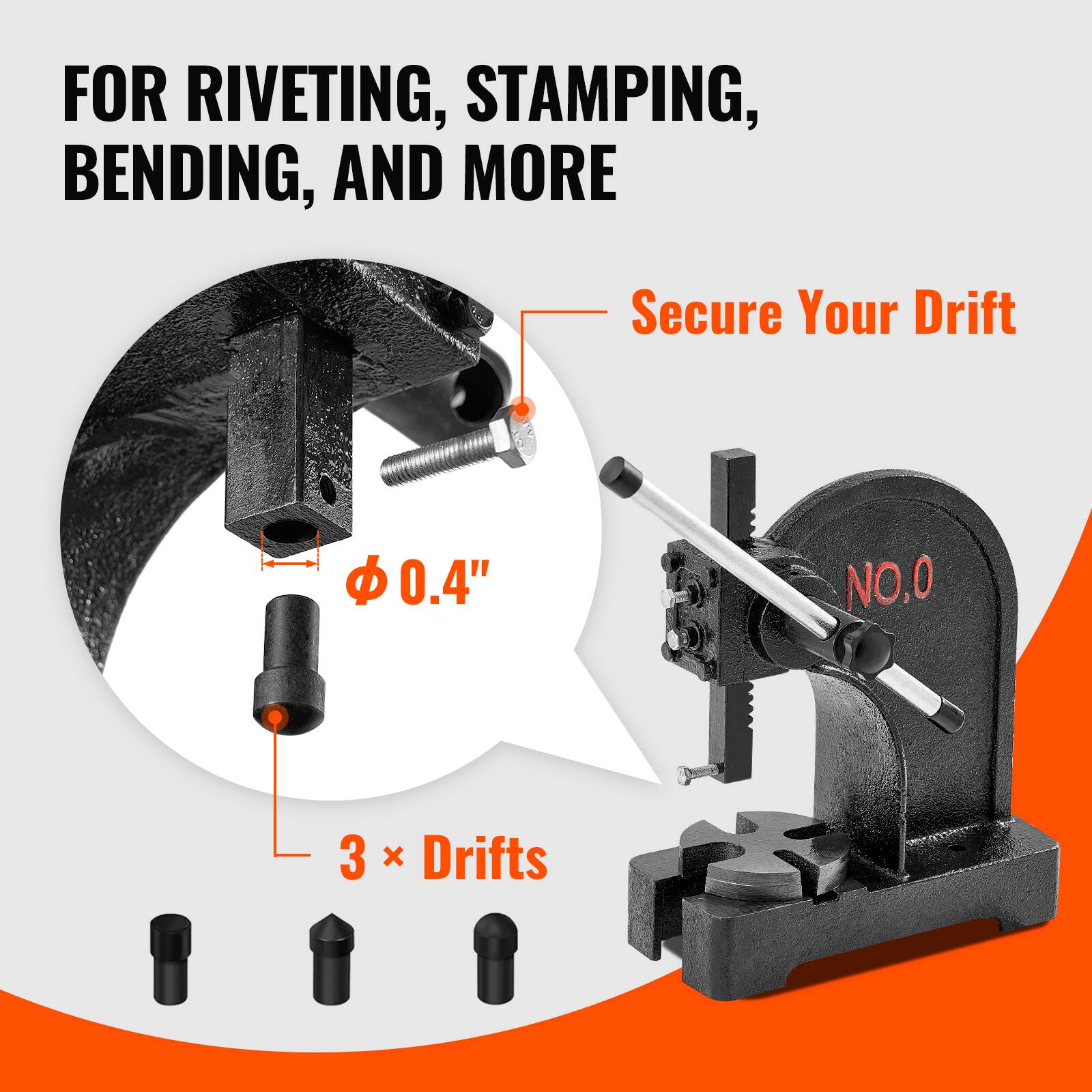 FOR RIVETING, STAMPING, BENDING, AND MORE

Secure Your Drift

Φ 0.4" NO.0

3 x Drifts