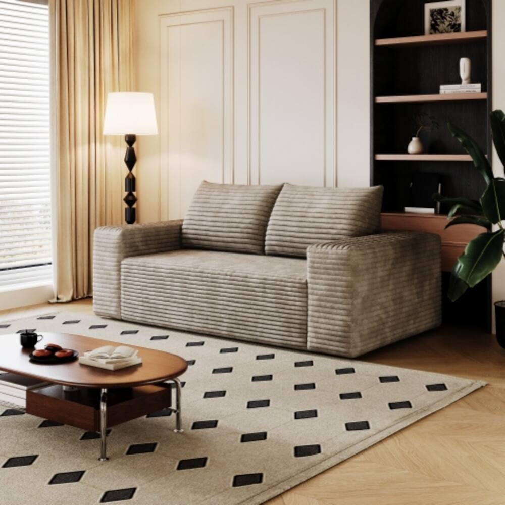Alt View 1. LUCKY ONE - 63" 2-Seater Corduroy Deep Seat Loveseat Sofa No Assembly for Living Room Bedroom - Camel.