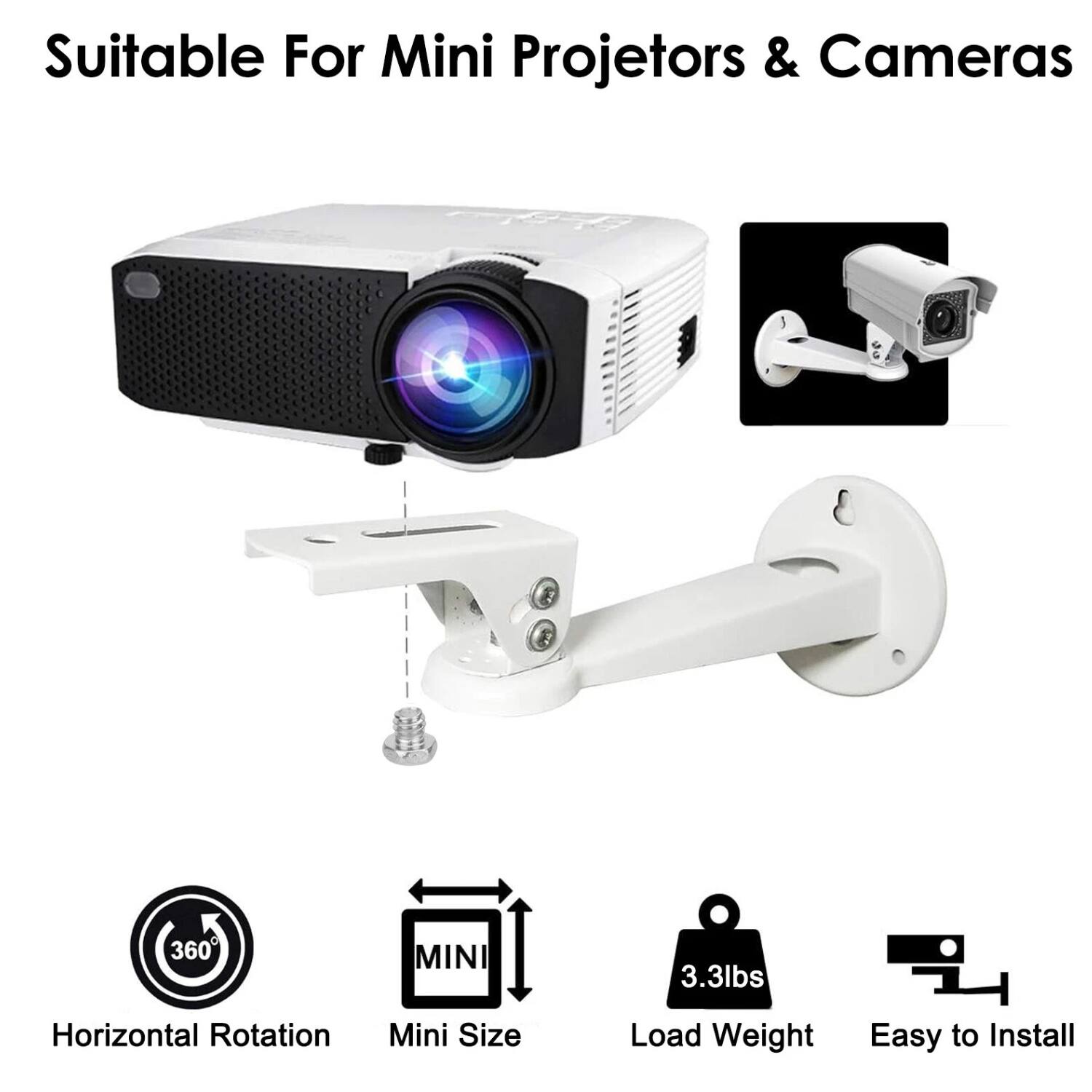 Suitable For Mini Projectors & Cameras

- Horizontal Rotation
- Mini Size
- Load Weight: 3.3lbs
- Easy to Install