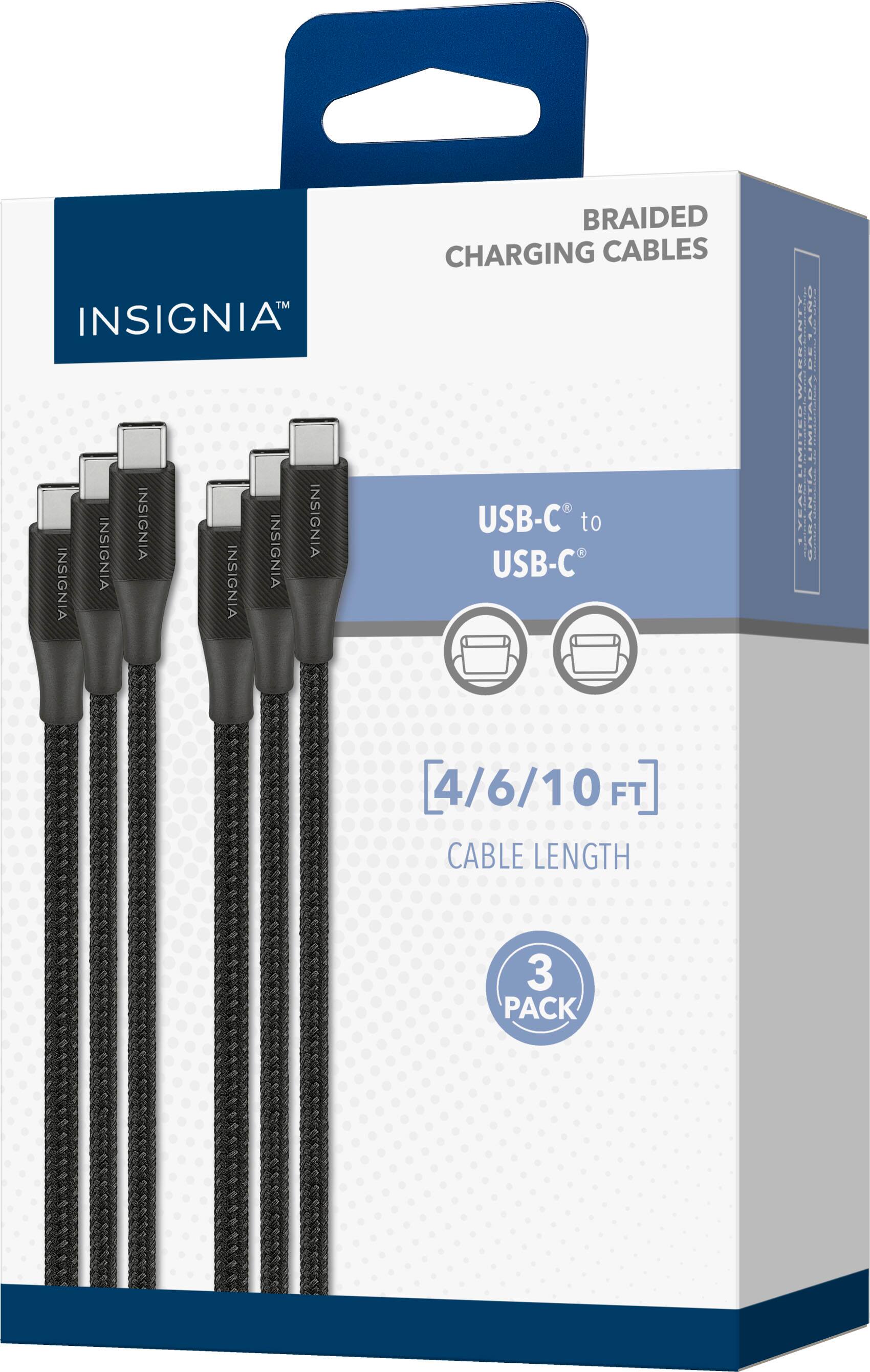 Insignia Braided Charging Cables USB-C to USB-C 4/6/10 FT Cable Length 3 Pack