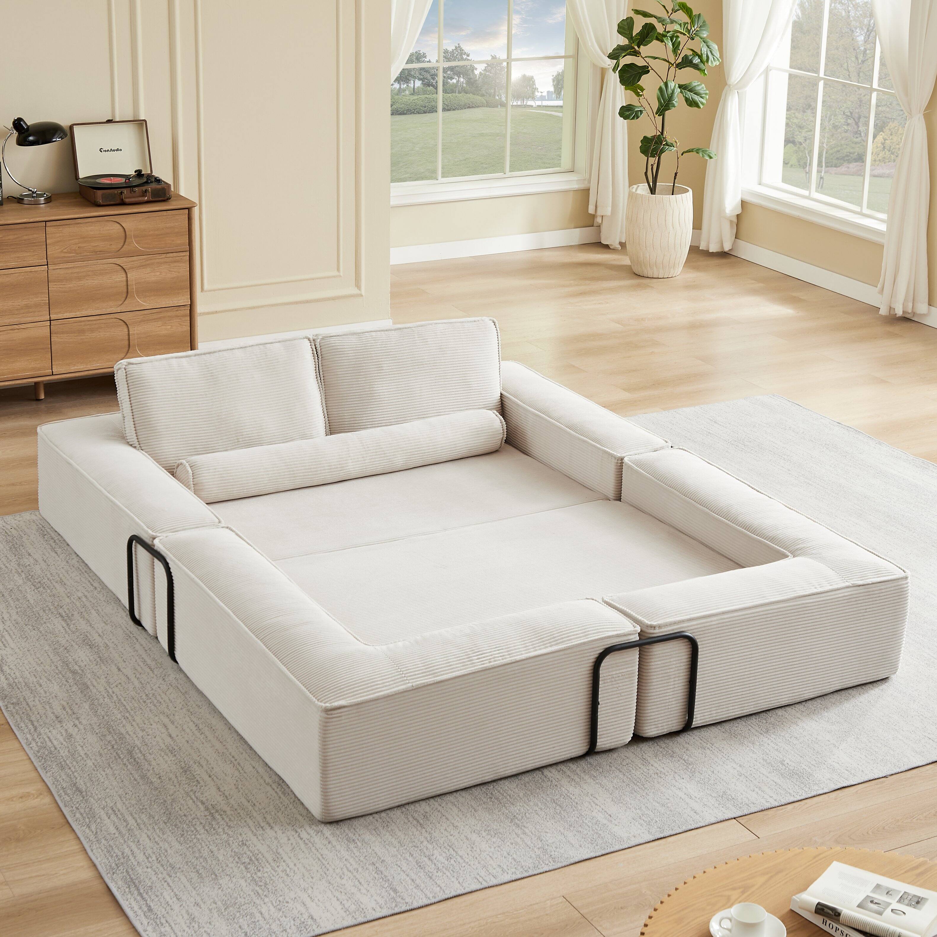 Back. Loheer - Loheer Large Modular Corduroy Sofa Freely Combinable Sectional Modern Building Block Couch - khaki.
