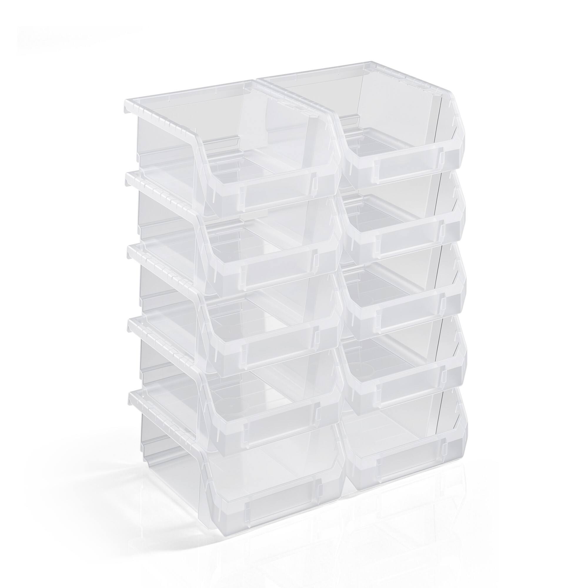 Angle. Sorbus - Sorbus Small Open Front Stackable Garage Storage Bin – Heavy Duty Plastic Organizer Tote for Tools, Hardware - Clear.