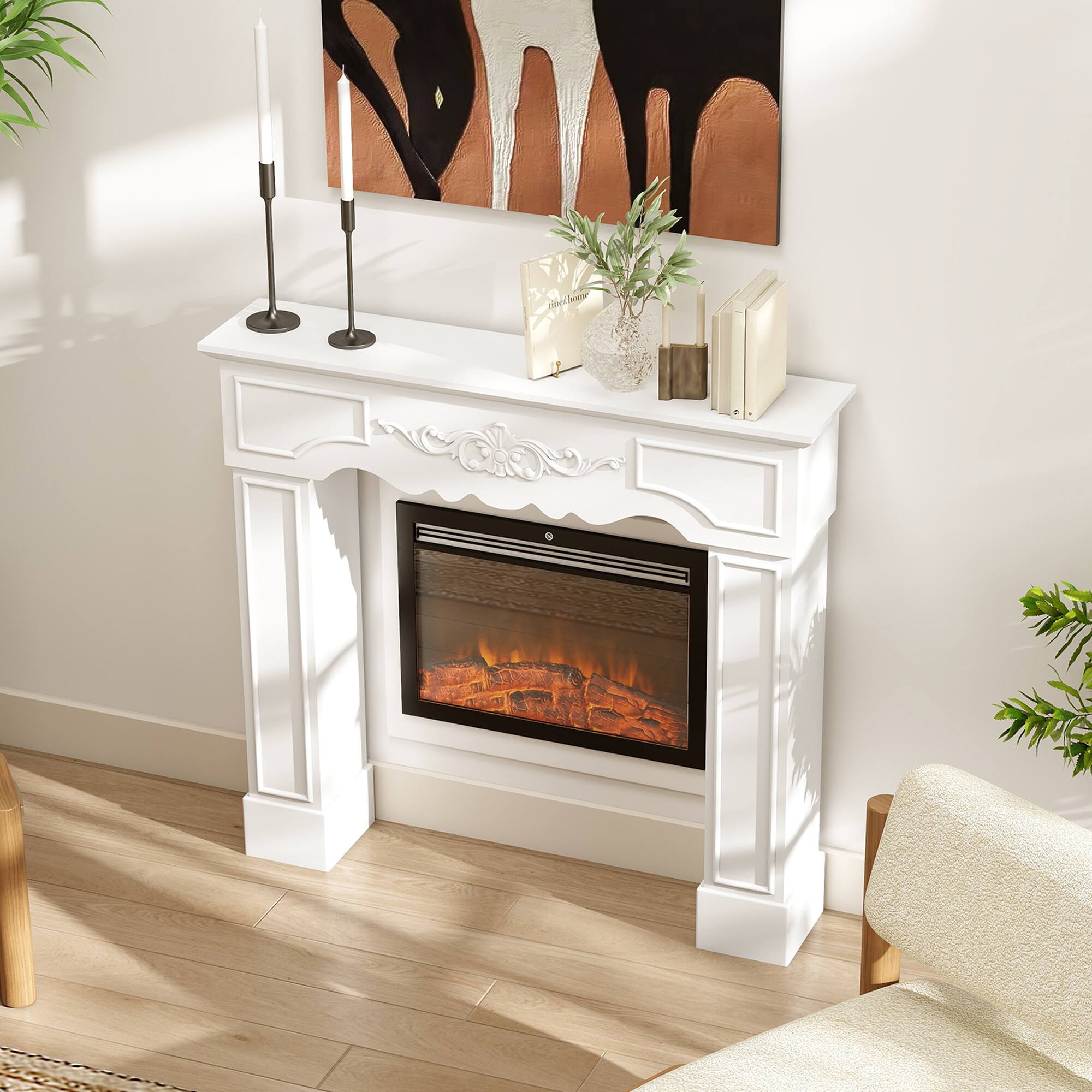 Alt View 8. Homcom - Fireplace Mantel, Freestanding Fireplace Surround with Leg for Electric Fireplaces - white.
