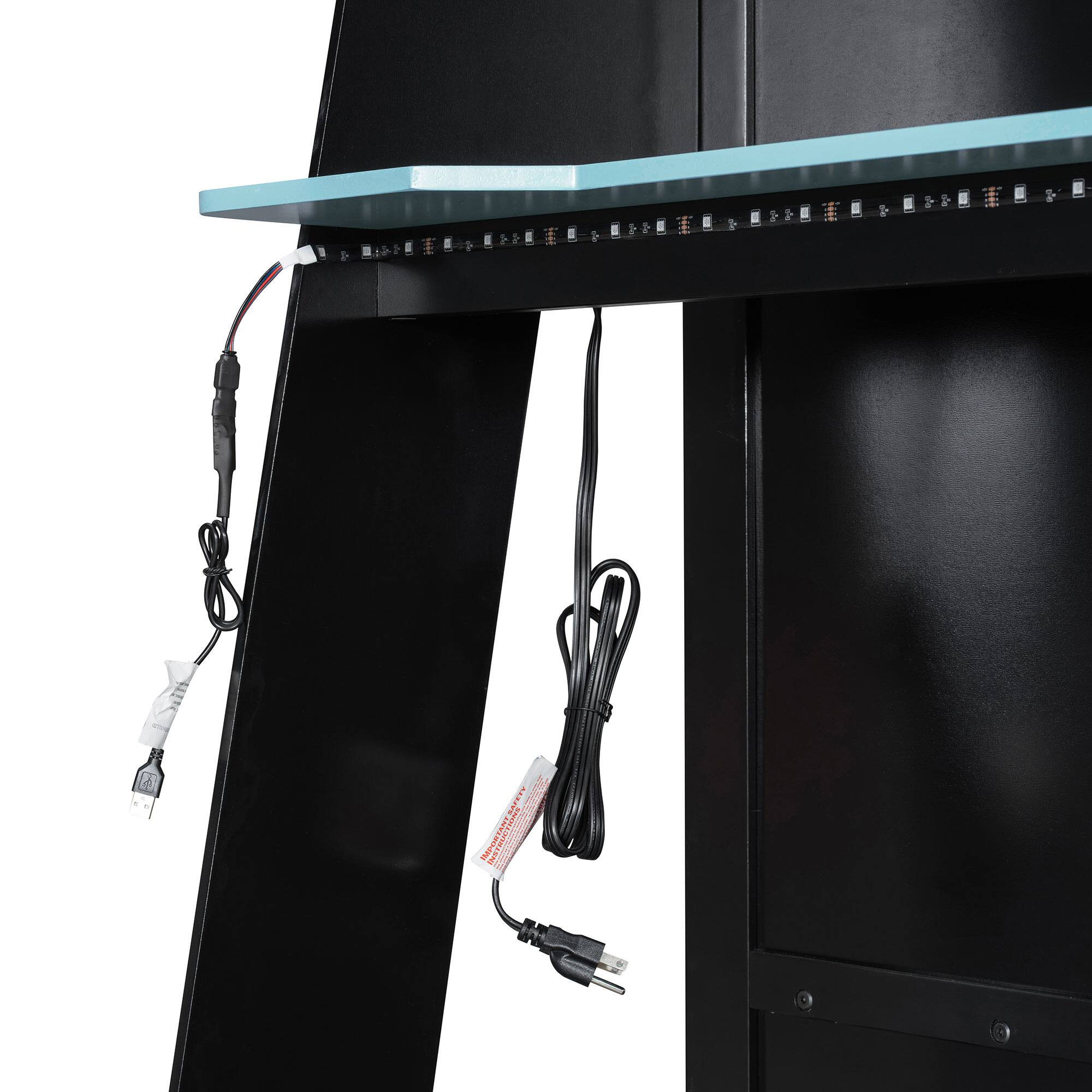 Alt View 4. Anysun - Twin Size Wood Loft Bed with Desk, Multi-storage Shelves and RGB Light - Blue.