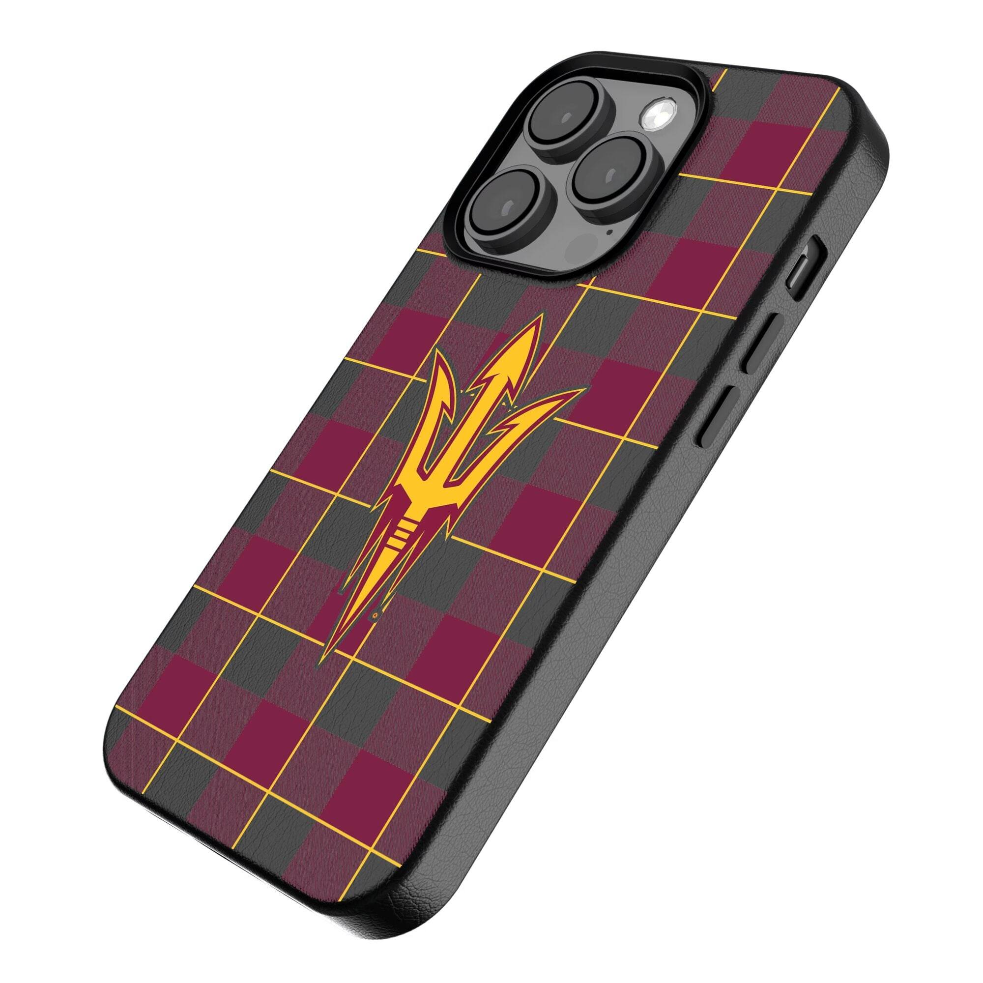 Alt View 1. Keyscaper - Arizona State Sun Devils Plaid Magnetic Bump iPhone Case - 13 - Black.