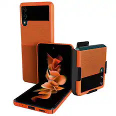 Front. RomeTech - Rome Tech Shell Holster Case for Galaxy Z Flip 3 - Orange - Orange.