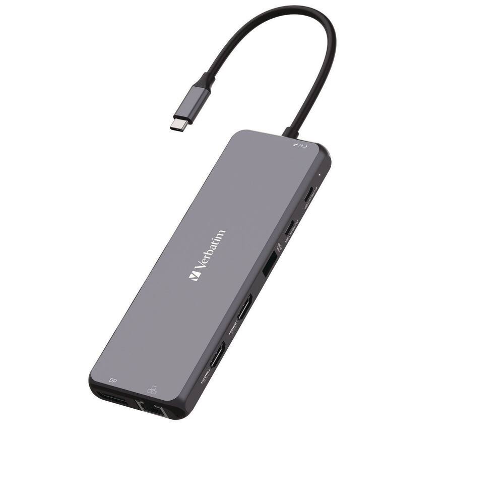 Left. Verbatim - Verbatim USB-C ™Pro Multiport Hub CMH 13 - 13 Ports - for Monitor, Headphone, Speaker - Charging Capability - Gray.