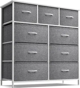 Sorbus - 9 Drawers Dresser - Furniture Storage for Bedroom, Closet, and More - Steel Frame, Wood Top, Fabric Bins - White