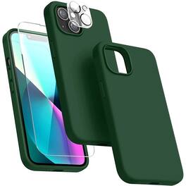 Bundle - Entronix - for iPhone 14 - Silicone Case, Screen Protector & Camera Lens Protector - Green