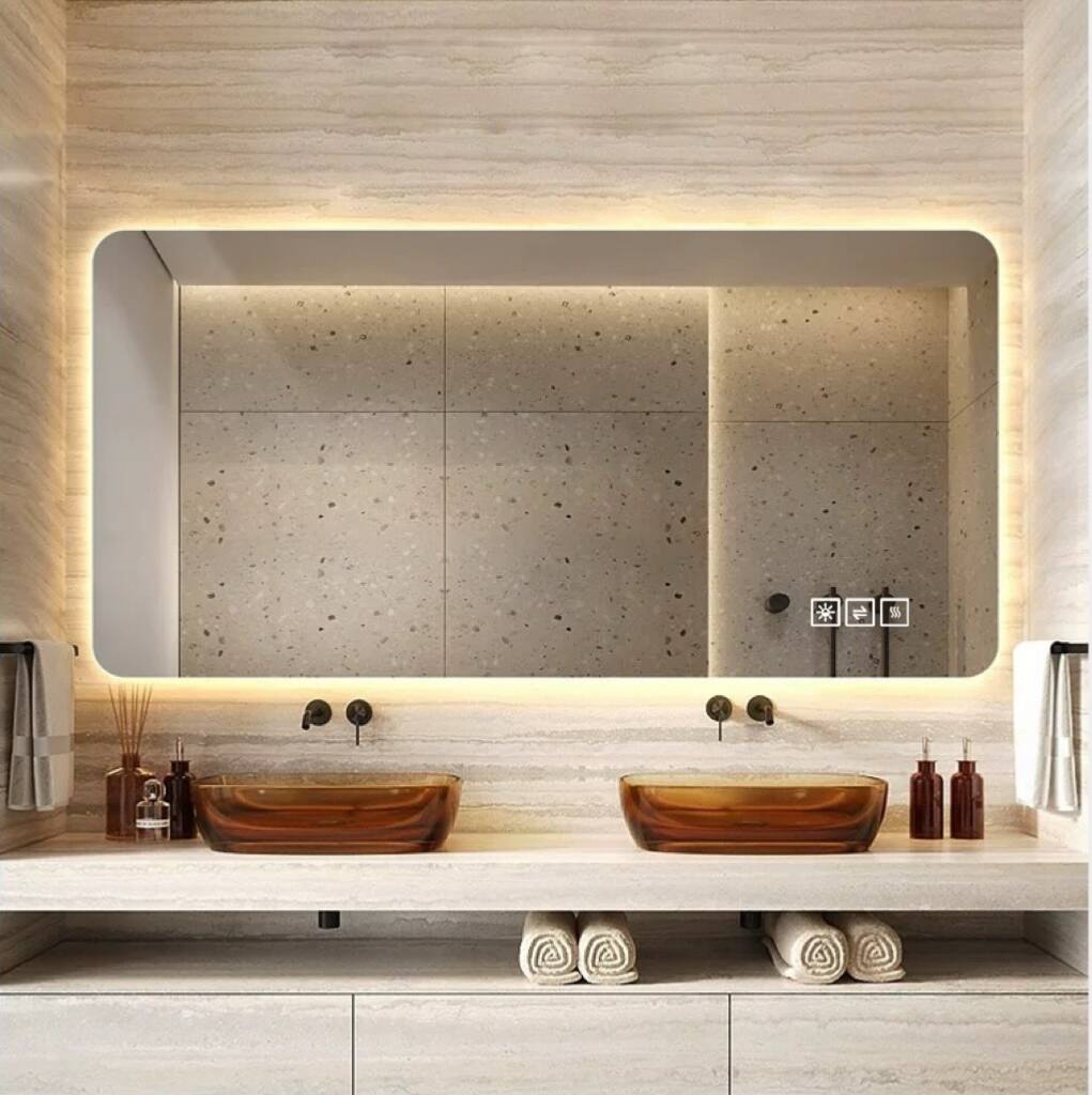 Alt View 3. Boyel Living - Wall Mounted LED Lighting Mirror 24 by 48 Inch with Three Color Lighting Dimming Anti Fog and Touch Switch.