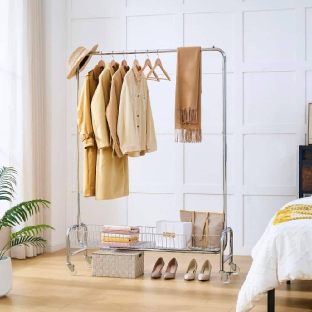 LUCKY ONE - Rolling Garment Rack w/ Basket Heavy Duty 800LBS 2-Piece Set on Wheels - Silver price history on PriceWatchPro