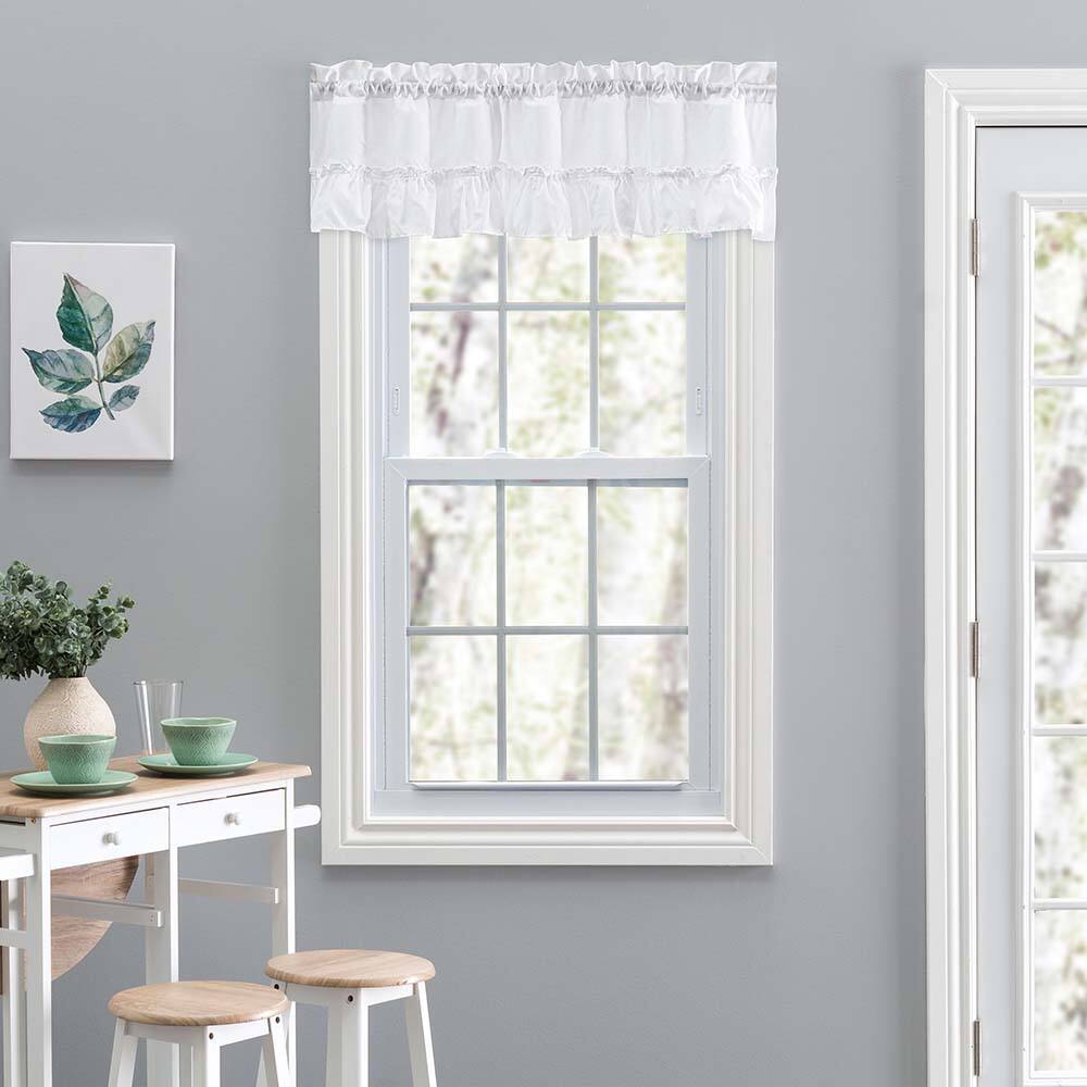 Angle. Ellis Curtain - Ellis Stacey 1.5" Rod Pocket High Quality Fabric Solid Color Window Ruffled Filler Valance 54"x13" White - White.