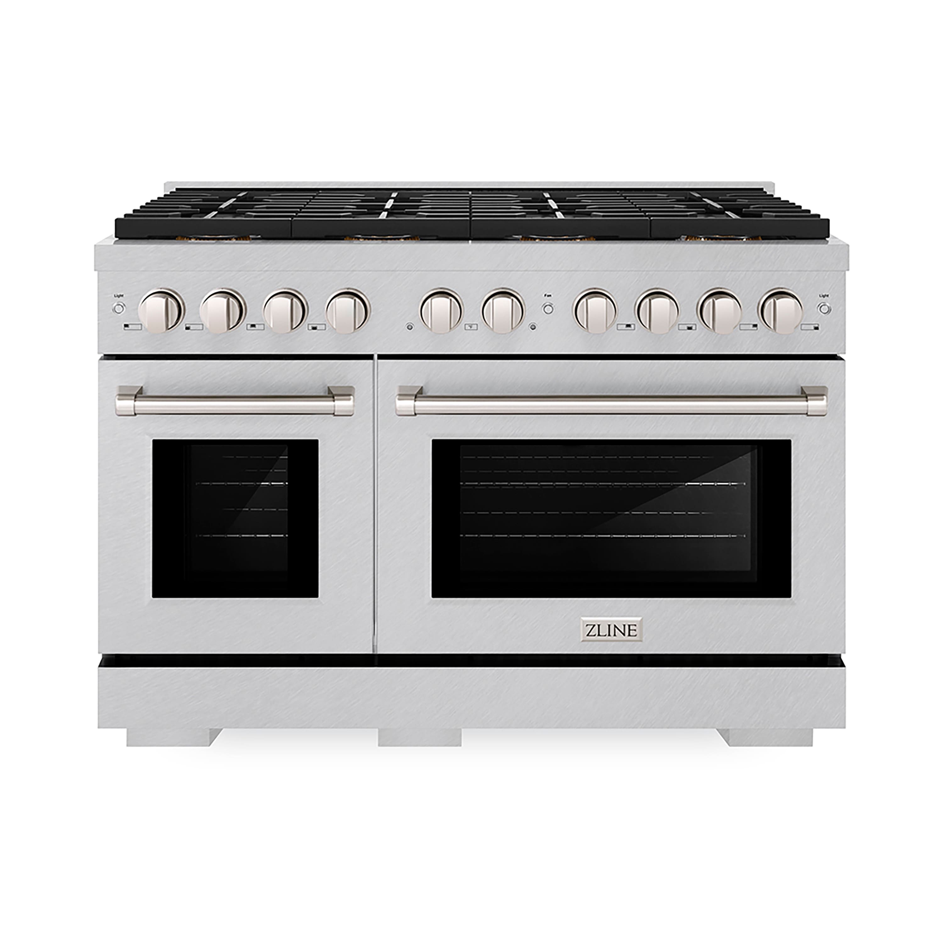 ZLINE - 48 in. 6.7 cu. ft. Freestanding Paramount Gas Range with 8 Burner DuoPro Cooktop and Dual Ovens in Satin Steel - Stainless Steel - Front_Zoom