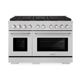 ZLINE - 48 in. 6.7 cu. ft. Freestanding Paramount Gas Range with 8 Burner DuoPro Cooktop and Dual Ovens in Satin Steel - Stainless Steel
