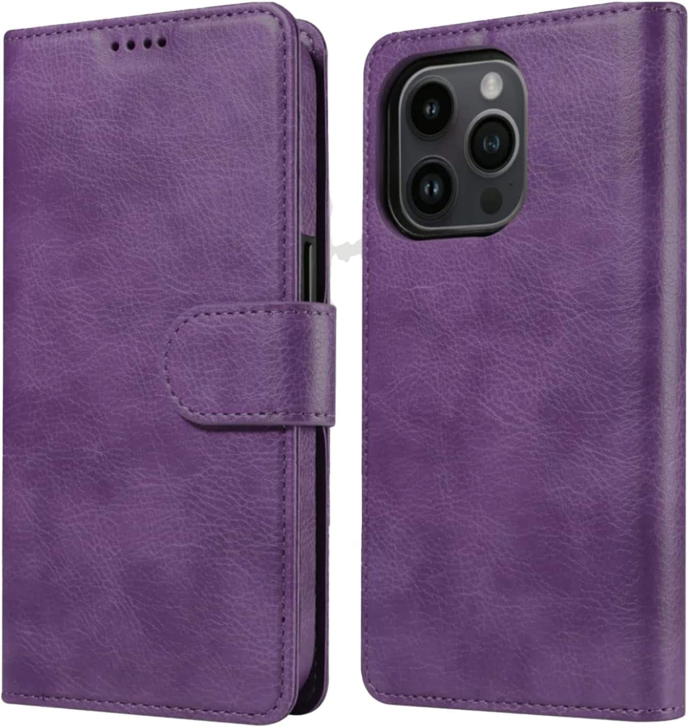 RadEnergy - EMF Blocking Genuine Leather Wallet Phone Case with Card Holder for iPhone, Anti Radiation, iPhone 17 - Purple