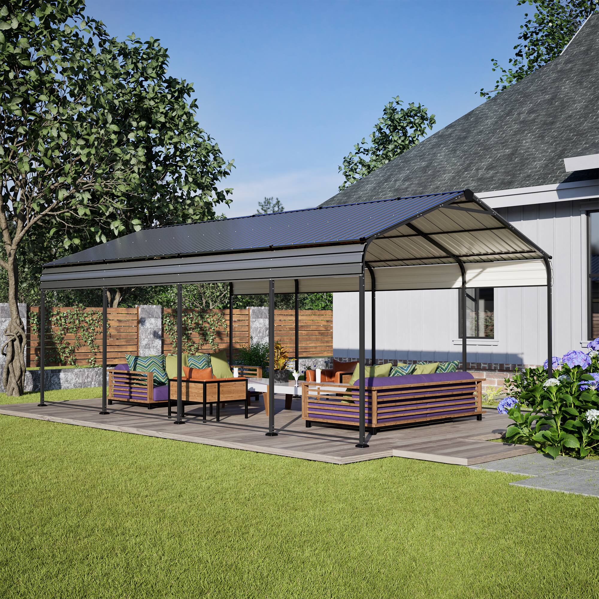 Left. Mondawe - 12X20 FT Metal Carport - Black.