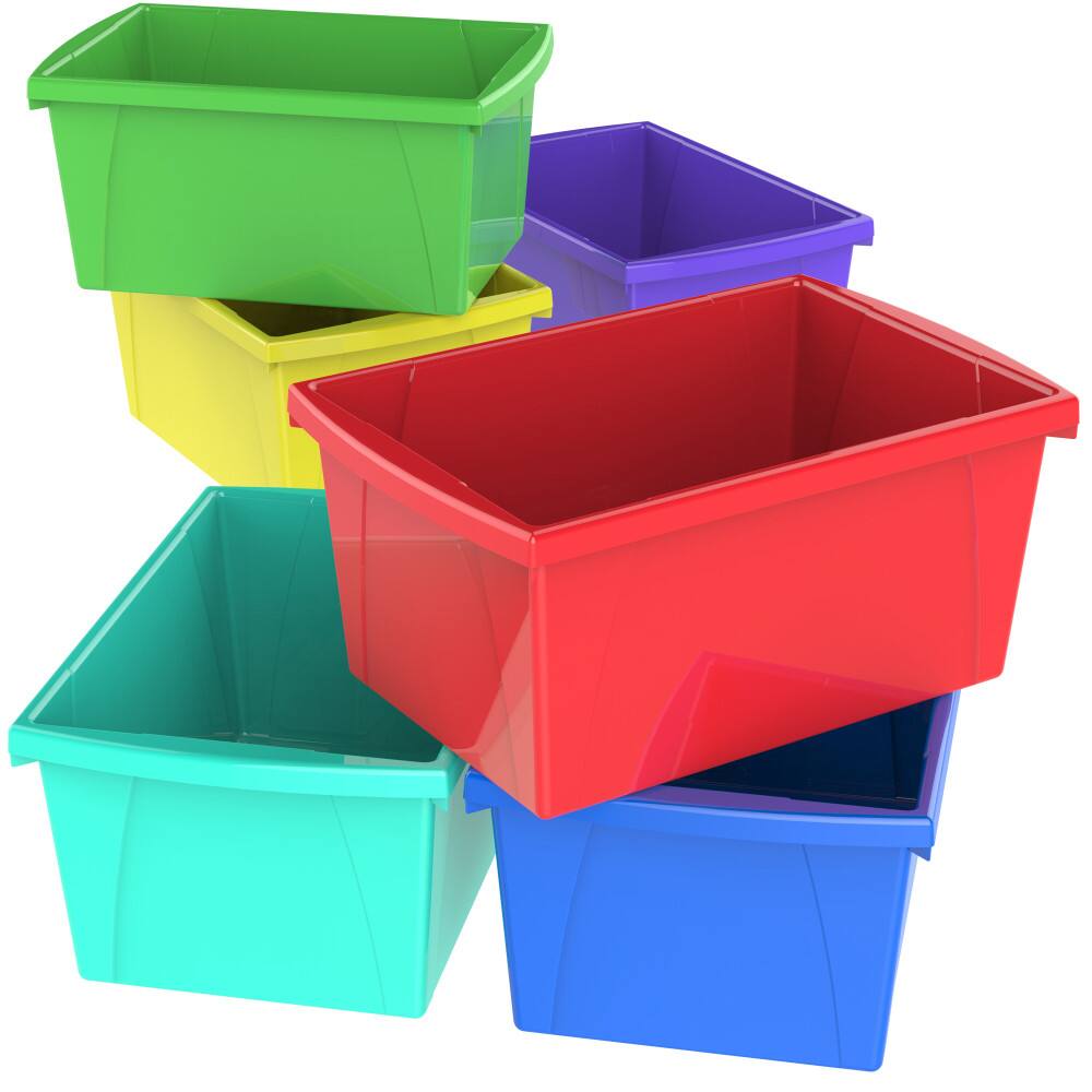 Front. Storex - Storex Medium Classroom Storage Bin, 5.5 Gallon, Assorted Color, Set of 6.