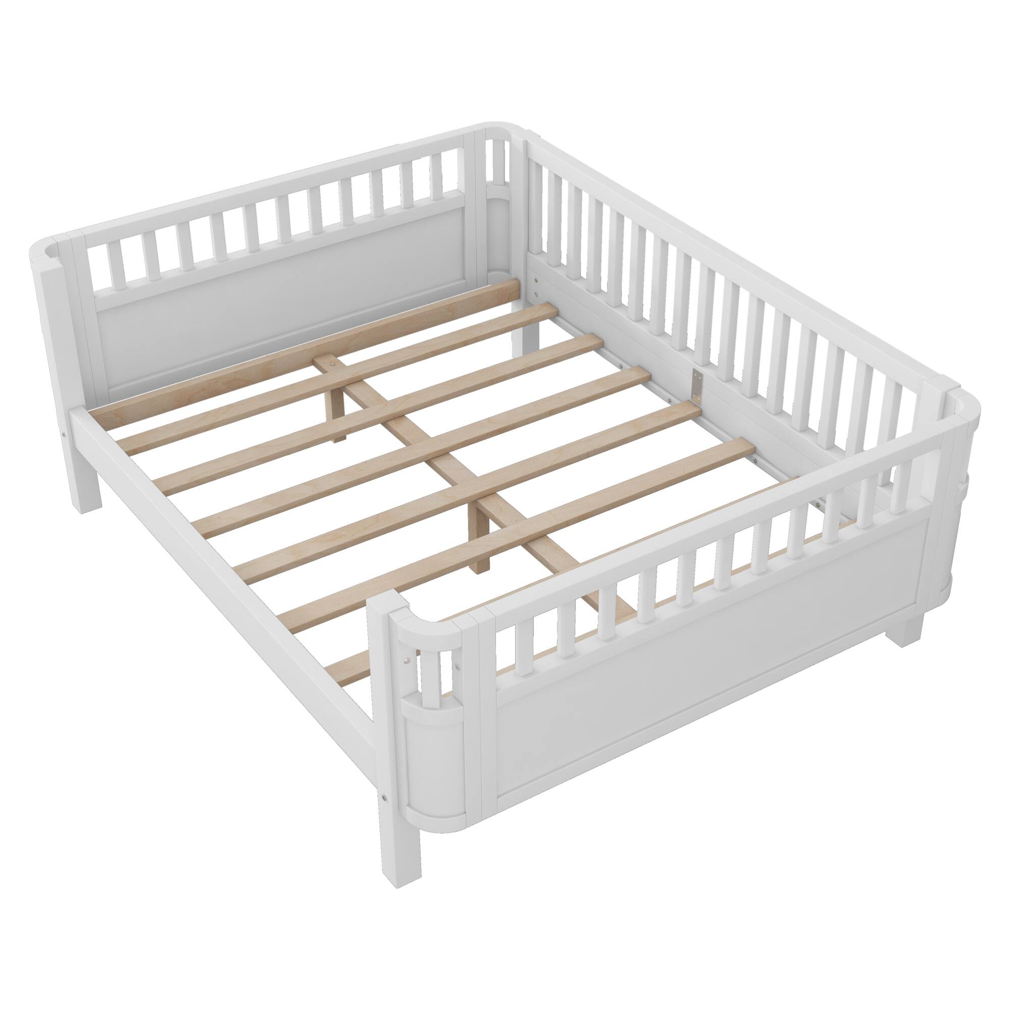 Alt View 5. GOODSILO - Full Size Wood Platform Bed with Safety Rails for Children's Rooms, Sturdy Low Profile Design for Kids and Teens - White.