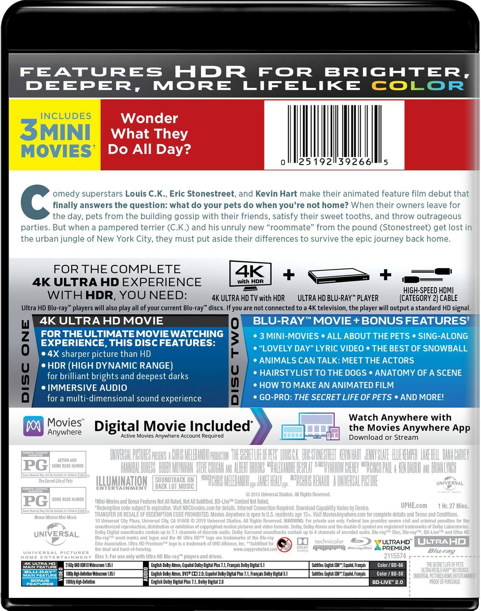 Back. The Secret Life of Pets   - 4K Blu-Ray.
