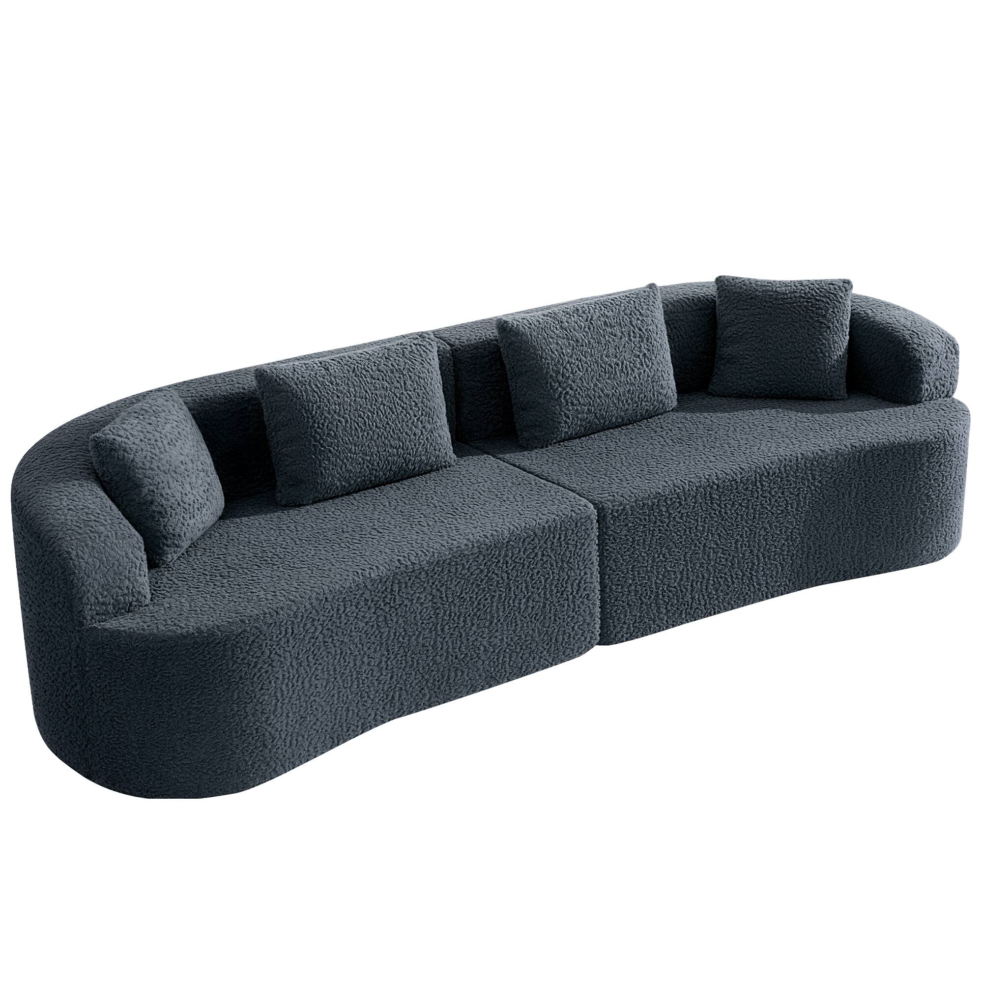 Angle. Brick Attic - 113 Wide Boucle Upholstered Curved Sofa with 4 Pillows,High Denslysponge  Half Moon Living Room Sofa - Navy.