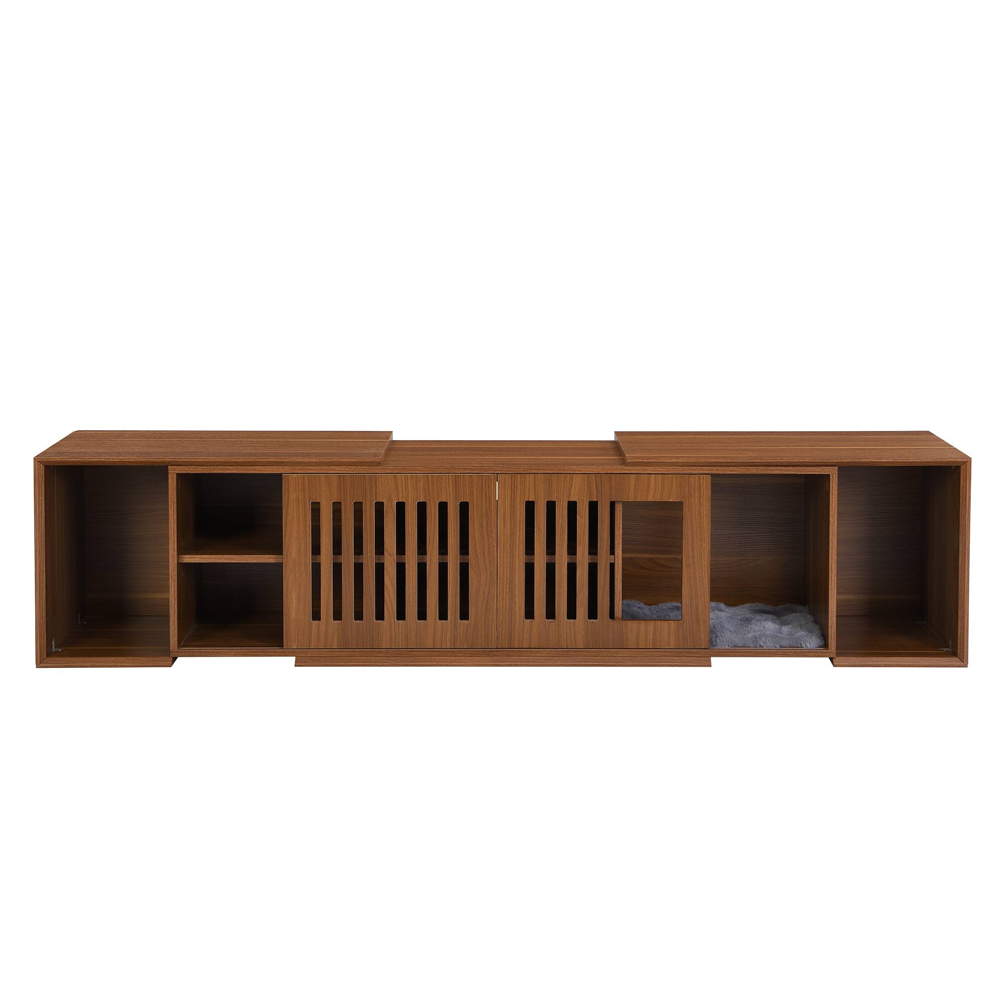 Angle. Spaco - Spaco 54" Mid Century Walnut Extendable TV Stand up to 100" TVs with Cat House Litter Box, Sliding Doors for Living Room - Walnut.