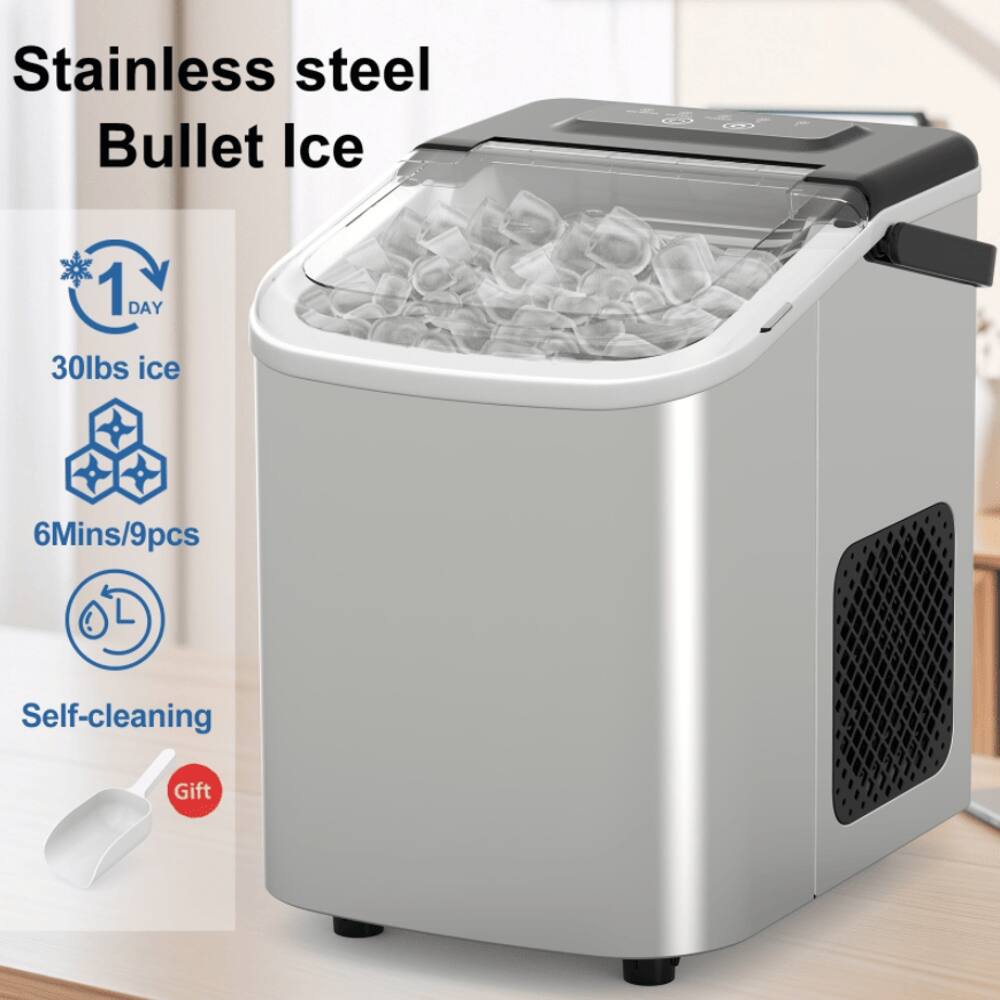 Stainless steel Bullet Ice  
1 DAY  
30lbs ice  
6Mins/9pcs  
Self-cleaning  
Gift