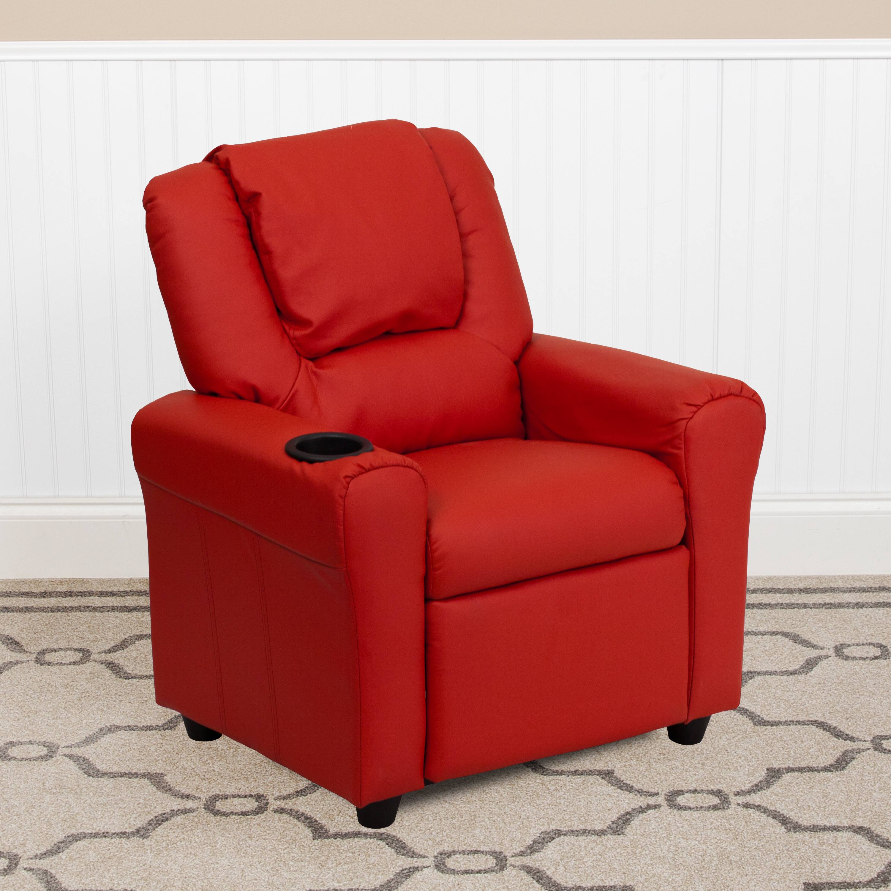 Alt View 1. Emma + Oliver - Contemporary Kids Recliner with Cup Holder and Headrest - Red Vinyl.