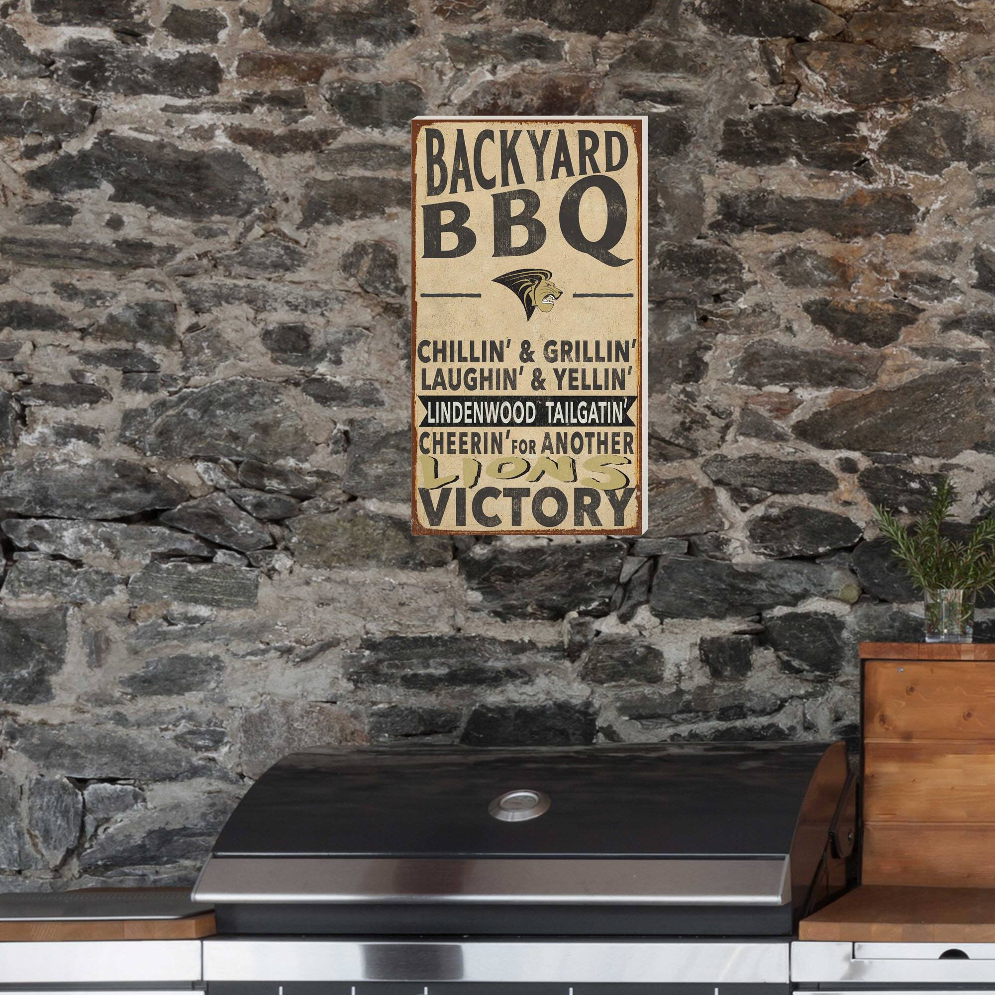 BACKYARD BBQ  
CHILLIN' & GRILLIN'  
LAUGHIN' & YELLIN'  
LINDENWOOD TAILGATIN'  
CHEERIN' FOR ANOTHER  
VICTORY