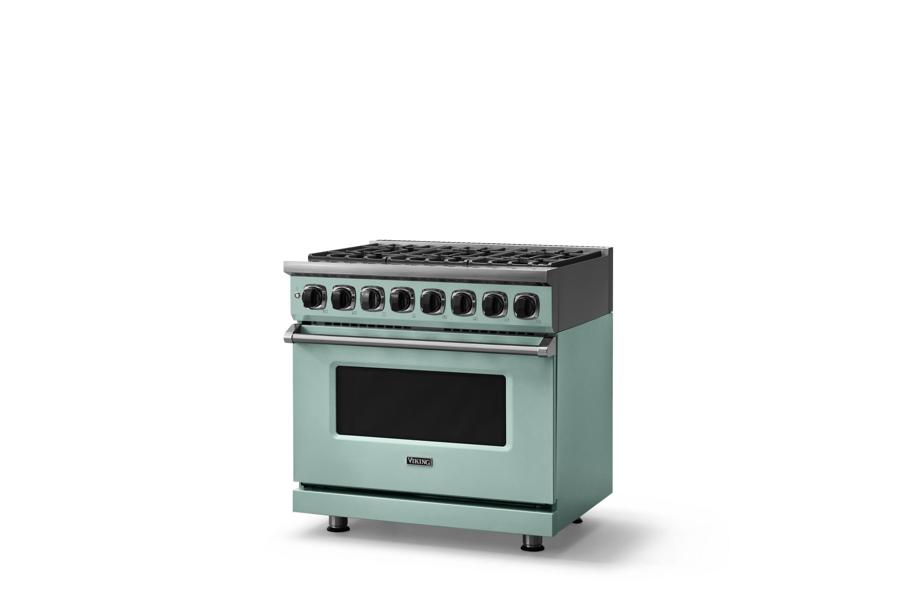 Angle. Viking - 36 in. Wide 6 Burner Dual Fuel Sealed Burner Range-LP - Splash.