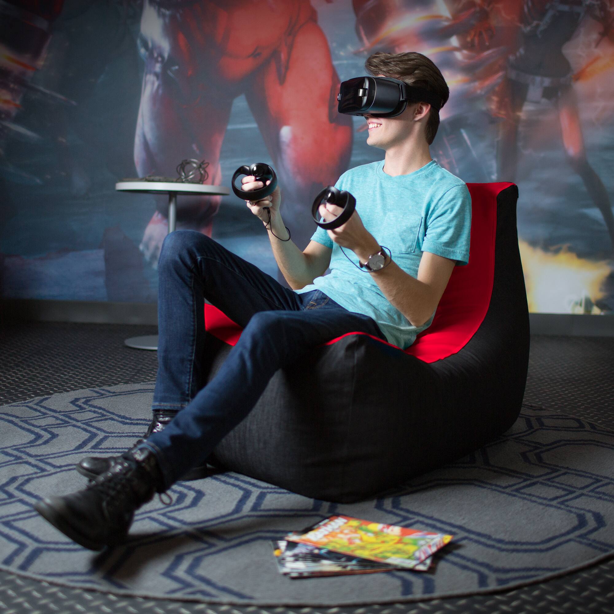 Alt View 1. Jaxx - Jaxx Pixel Gamer Chair - Game Room / Home Theater Bean Bag Chair, Red - Red.