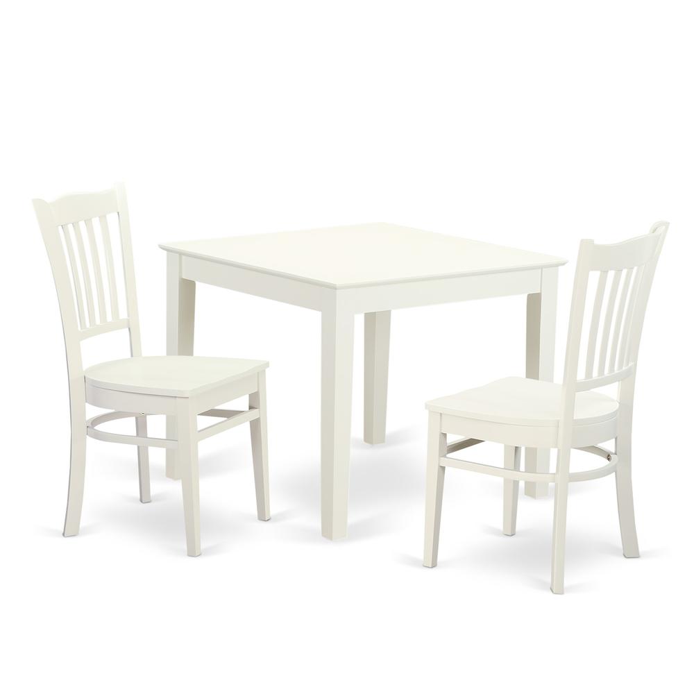 Left. East West Furniture - 3 Pcbreakfast nook Table and 2 Wood Dining room chair in Linen White - Linen White.