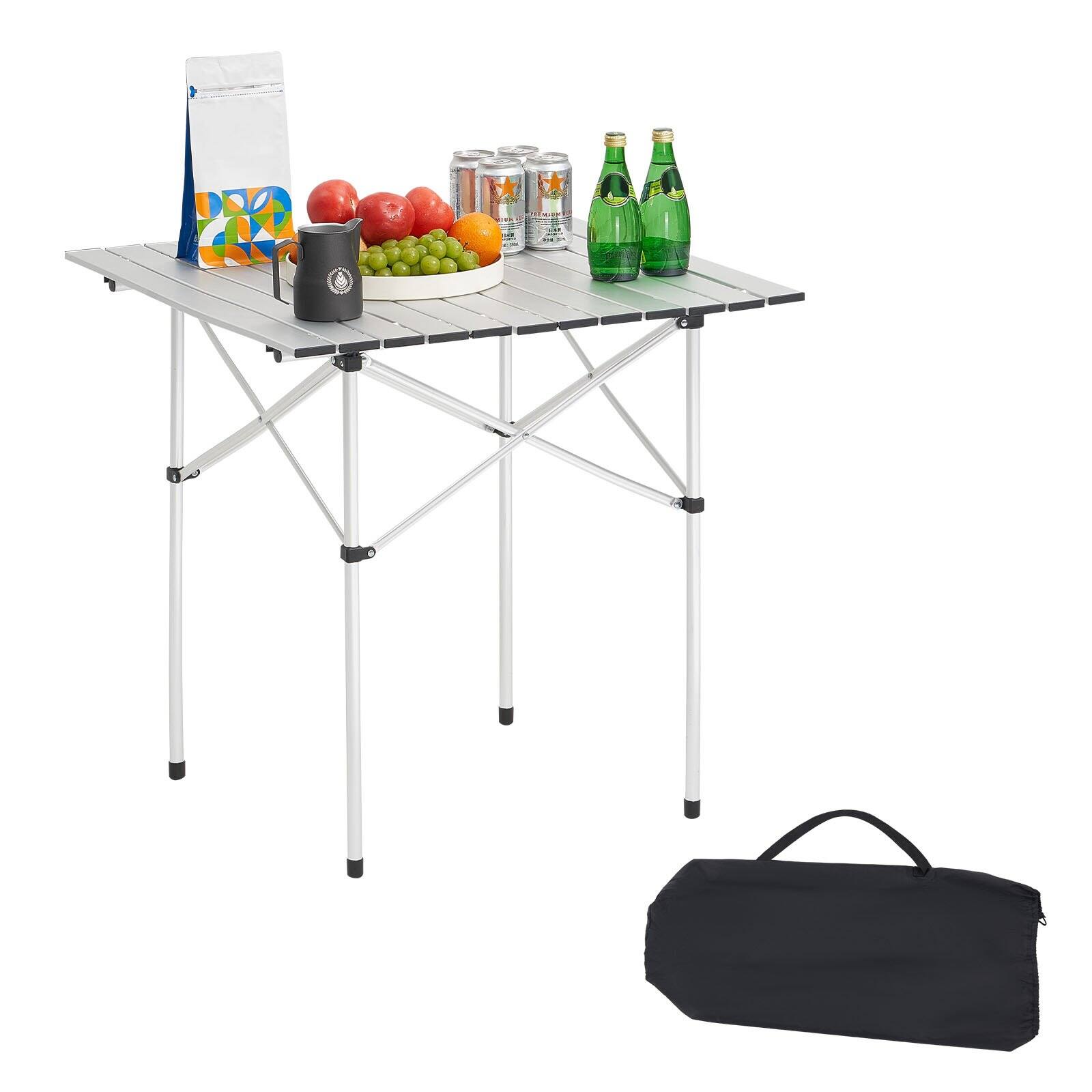 Front. Glintex - Camping Table, Roll Up Folding Camping Desk, Compact Lightweight with Carry Bag for Travel & Outdoor BBQ - Silver.
