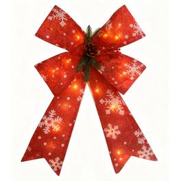 FC Design - Christmas Bow 15" x 22" Light-Up Christmas Bow with 20 LEDs, Sparkling Illuminated Holiday Bow - Red