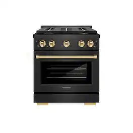 ZLINE - Autograph 30 in. 4.2 cu. ft. Manual Clean Freestanding DuoPro Gas Range in Black Satin Stainless Steel and Gold Accents - Black Satin Stainless Steel