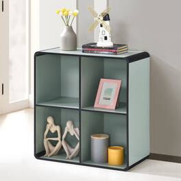 Kings Brand Furniture - Dothan Wood 4-Cubed Open Bookcase - Storage Shelf Organizer Bookshelf - Green