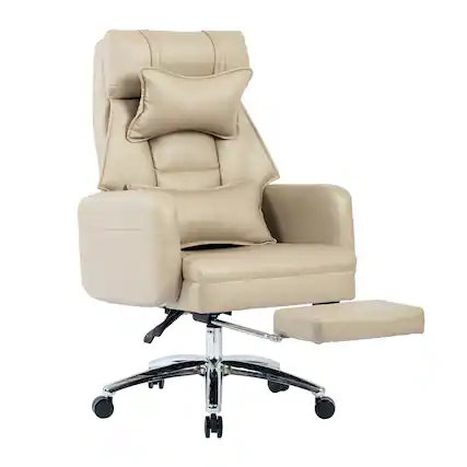 Front. Spaco - Spaco Executive Office Chair with Tech Leather, High Back, Adjustable Lumbar Support, 155° Recline, for Home Office - Beige.