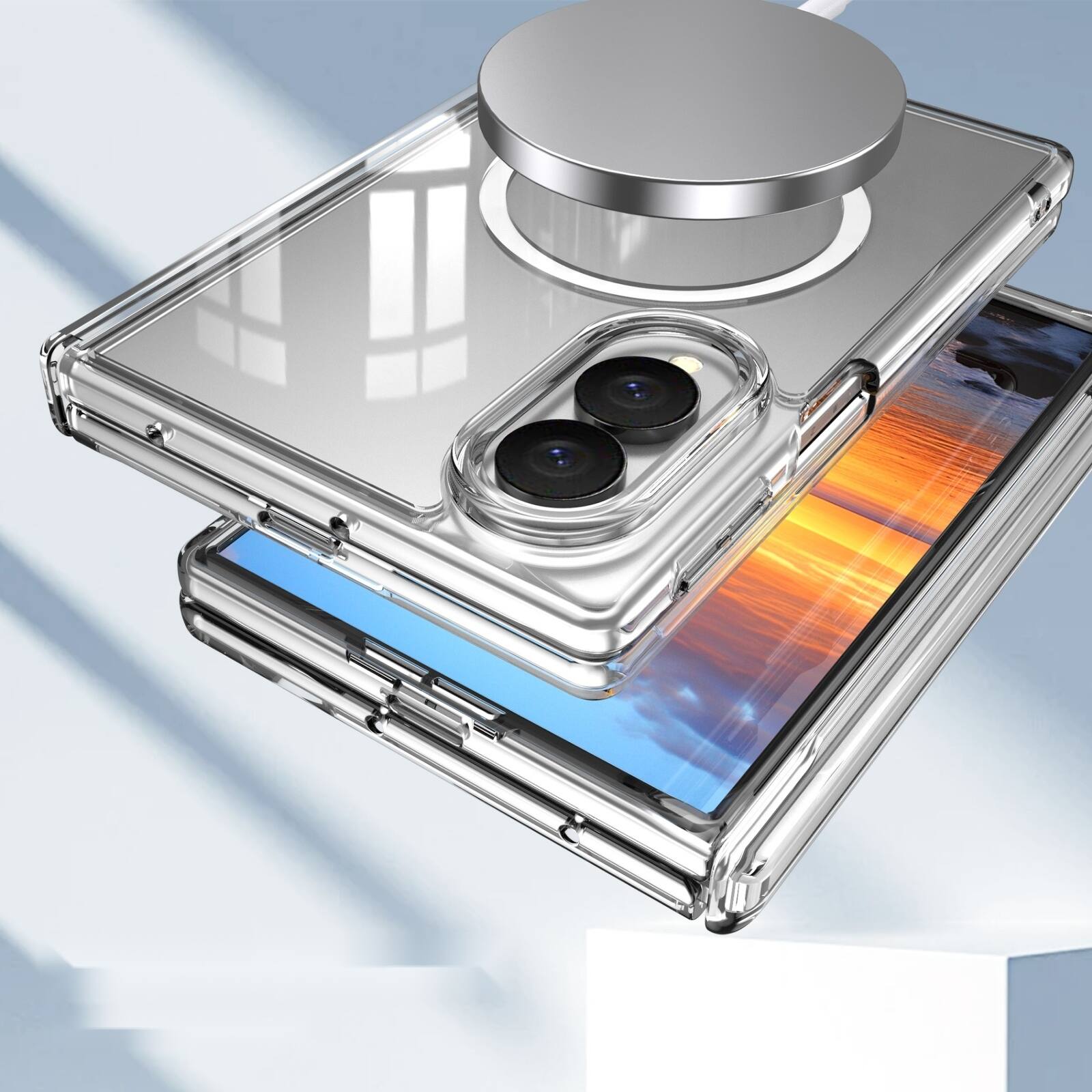 Alt View 3. Dteck - Shockproof Phone Case for Samsung Galaxy Z Fold8 Built in Screen Film, Clear Magnetic Cover with Full Hinge Protection - Clear.