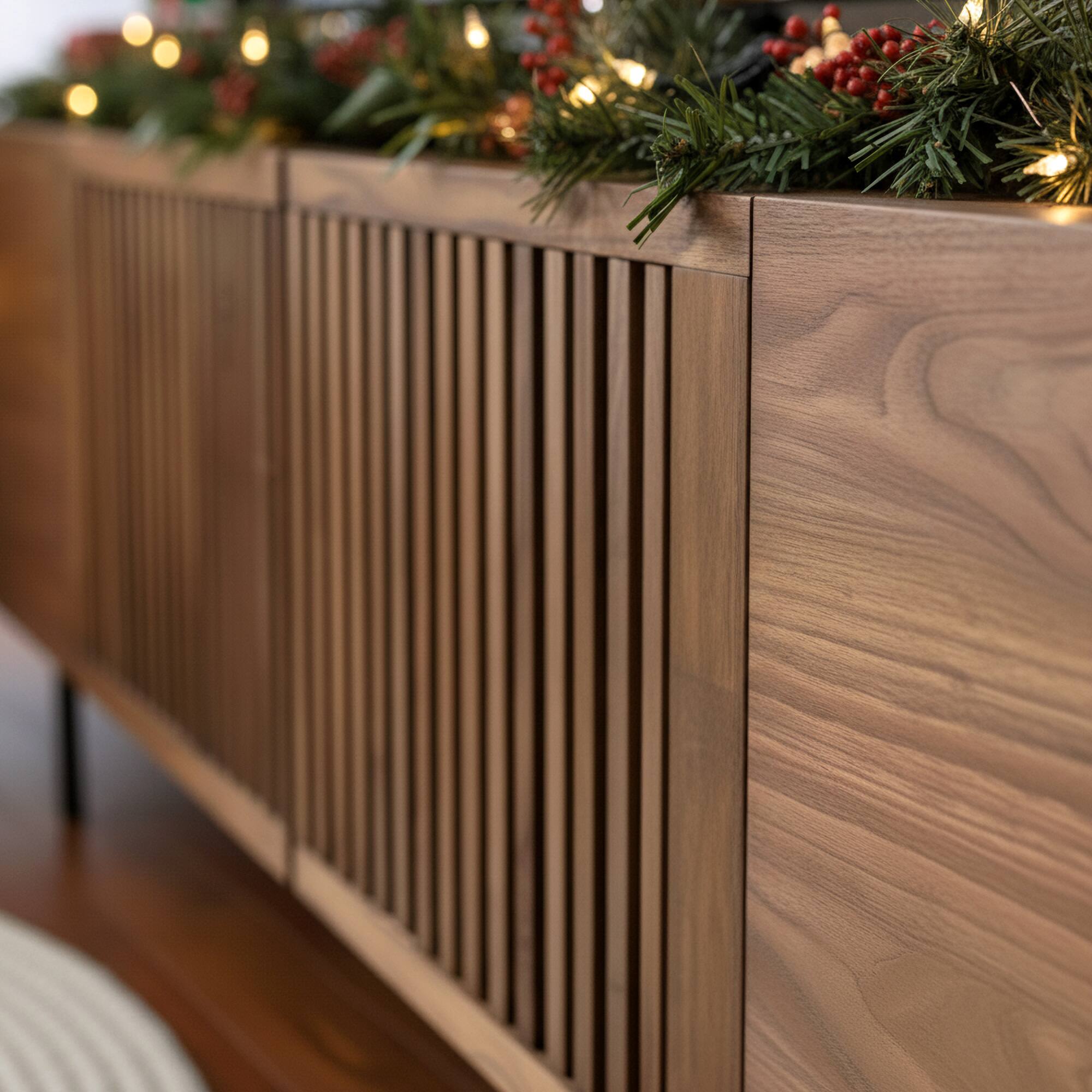 Angle. luck idea - 70.87" Walnut Wood TV Stand  Home Entertainment Center for Living Room & Bedroom - Walnut color.