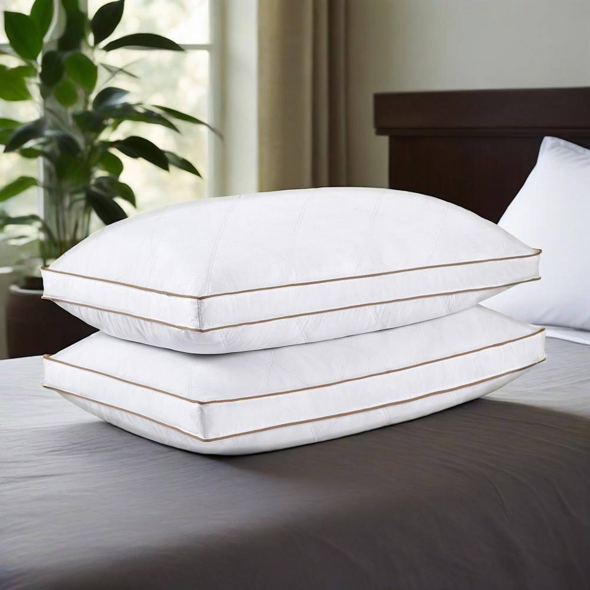 Front. Peace Nest - Peace Nest Medium-Firm Goose Feather Down Bed Pillows Set of 2 with 1.5 inch Gusset - White.