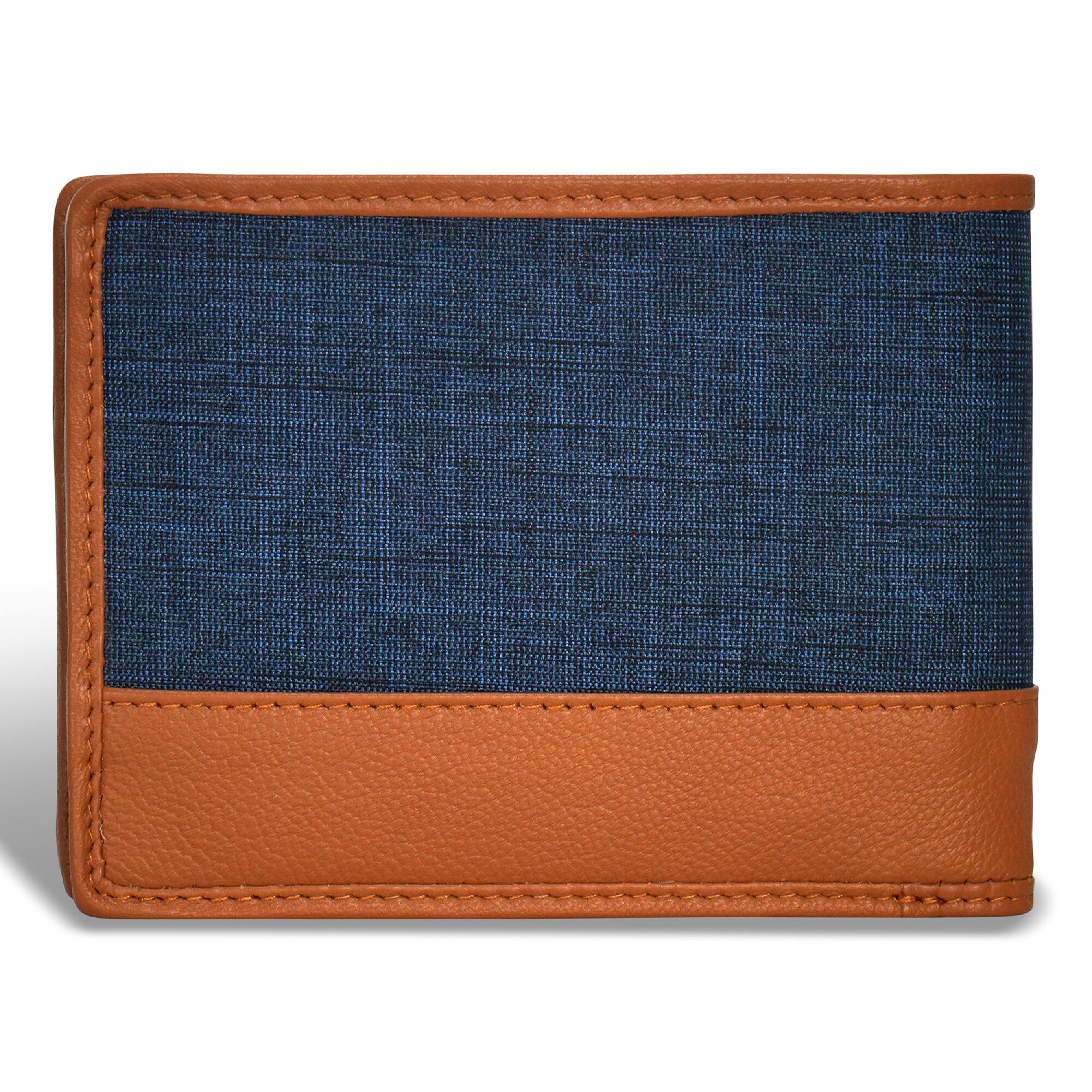 Left. Champs - Denim Collection Leather Bi-Fold Wallet - TanBlue.