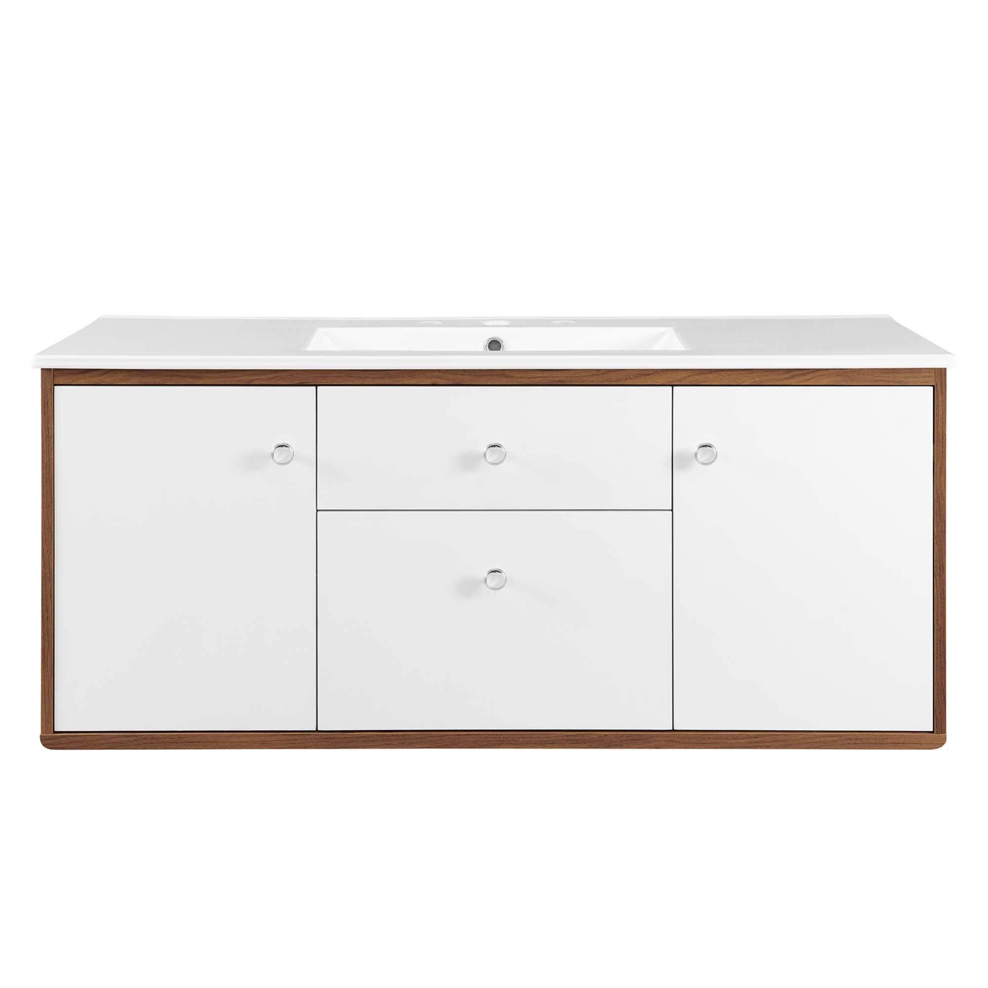 Alt View 2. Modway - Transmit Wall-Mount Bathroom Vanity Basin Included - Walnut White.