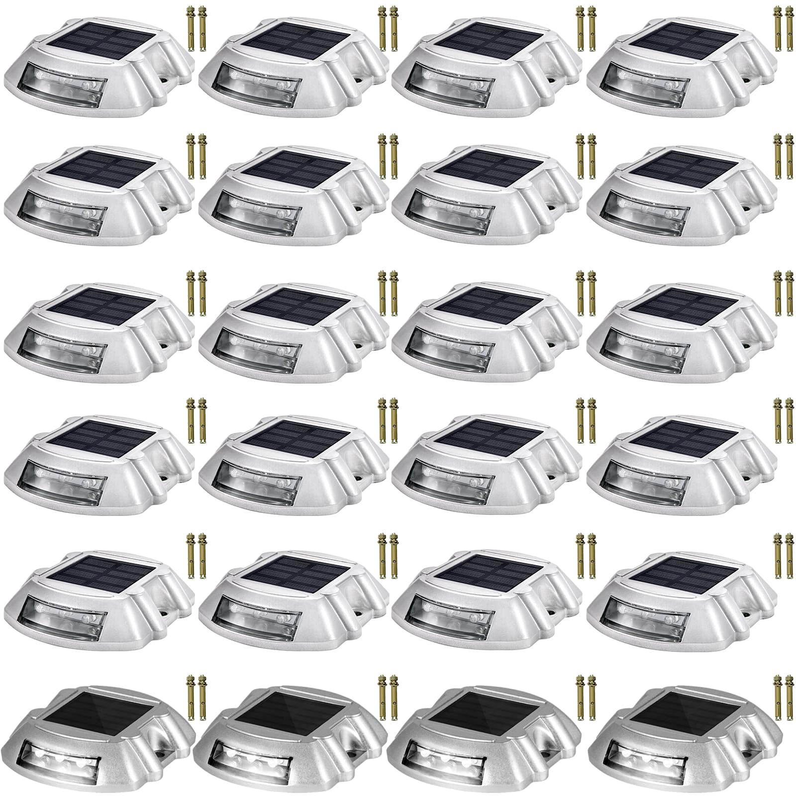 VEVOR - Driveway Lights 24-Pack Solar Driveway Lights Bright White with Screw Solar Deck Lights Outdoor Wireless Dock Lights - Silver