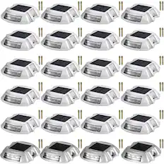 Front. VEVOR - Driveway Lights 24-Pack Solar Driveway Lights Bright White with Screw Solar Deck Lights Outdoor Wireless Dock Lights - Sliver.
