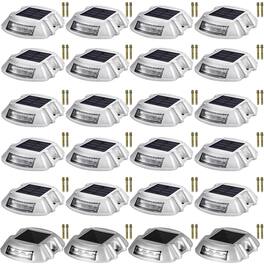 VEVOR - Driveway Lights 24-Pack Solar Driveway Lights Bright White with Screw Solar Deck Lights Outdoor Wireless Dock Lights - Silver