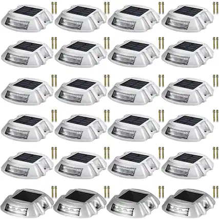 Front. VEVOR - Driveway Lights 24-Pack Solar Driveway Lights Bright White with Screw Solar Deck Lights Outdoor Wireless Dock Lights - Sliver.